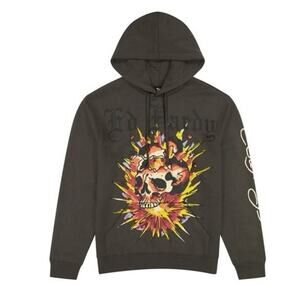 Ed Hardy Exploding Skull Charcoal Men’s Pull Over Hoodie Size XL (0719)